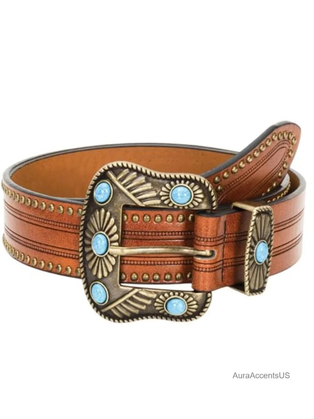 Vintage Western Belt with Embossed Leather, Single-Prong Buckle, Adjustable Fit